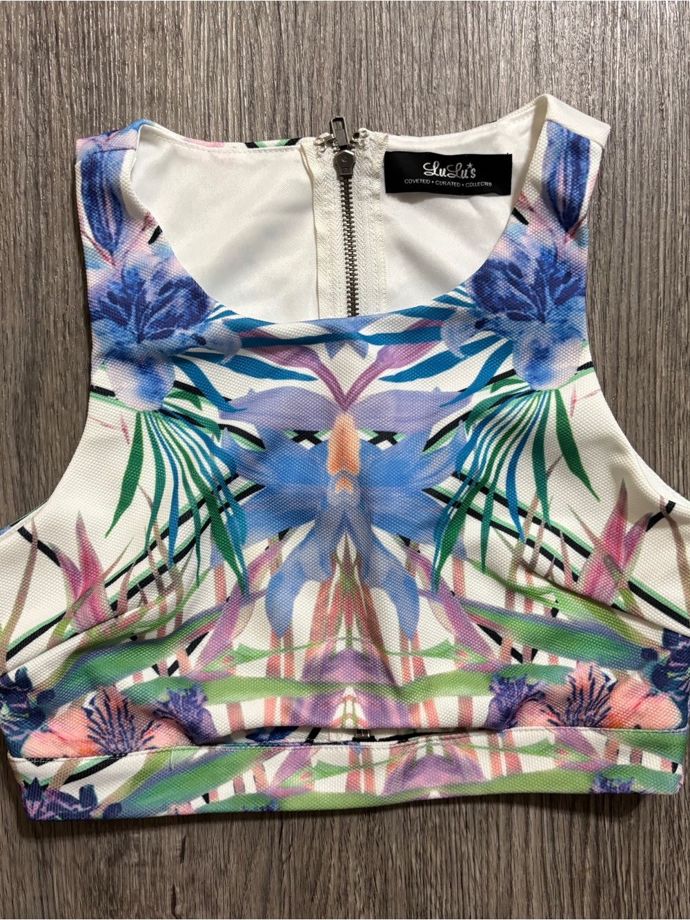 Lulus Floral Crop Top XS Sleeveless Zip Back Boho Festival